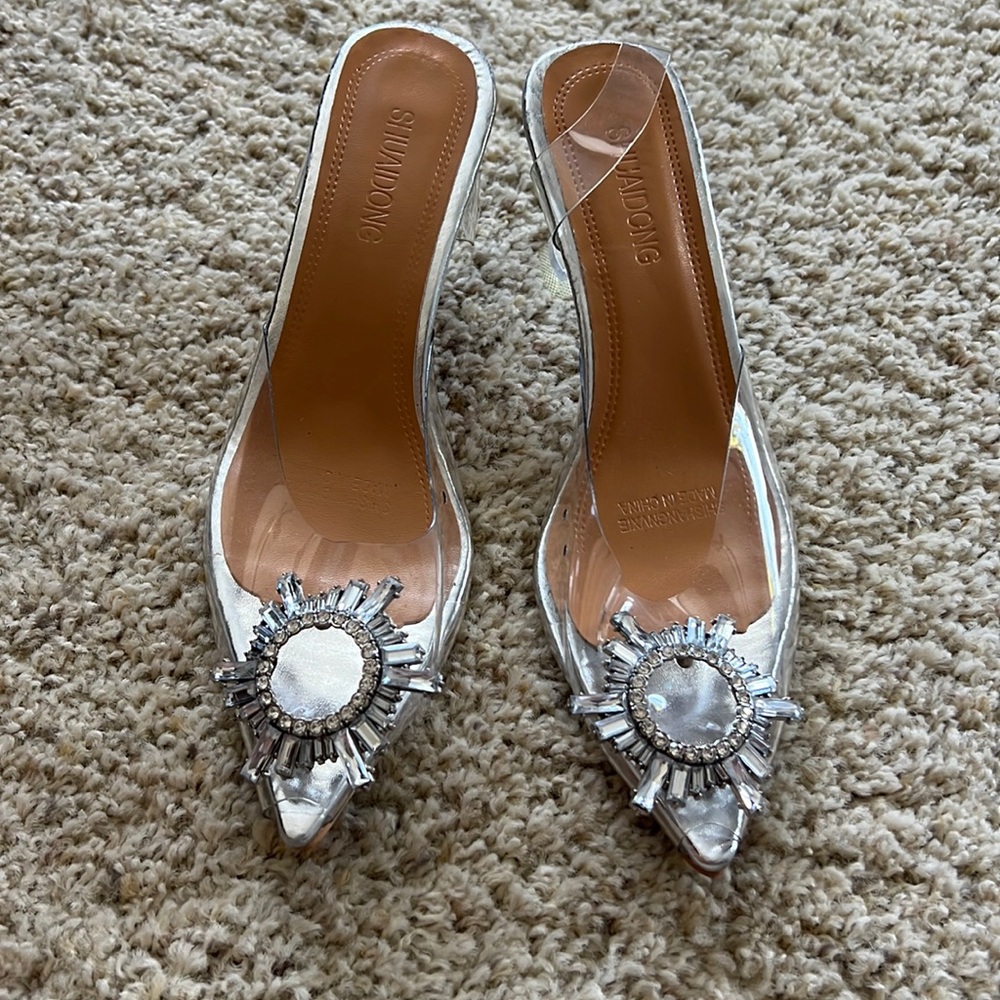 Clear heels worn once